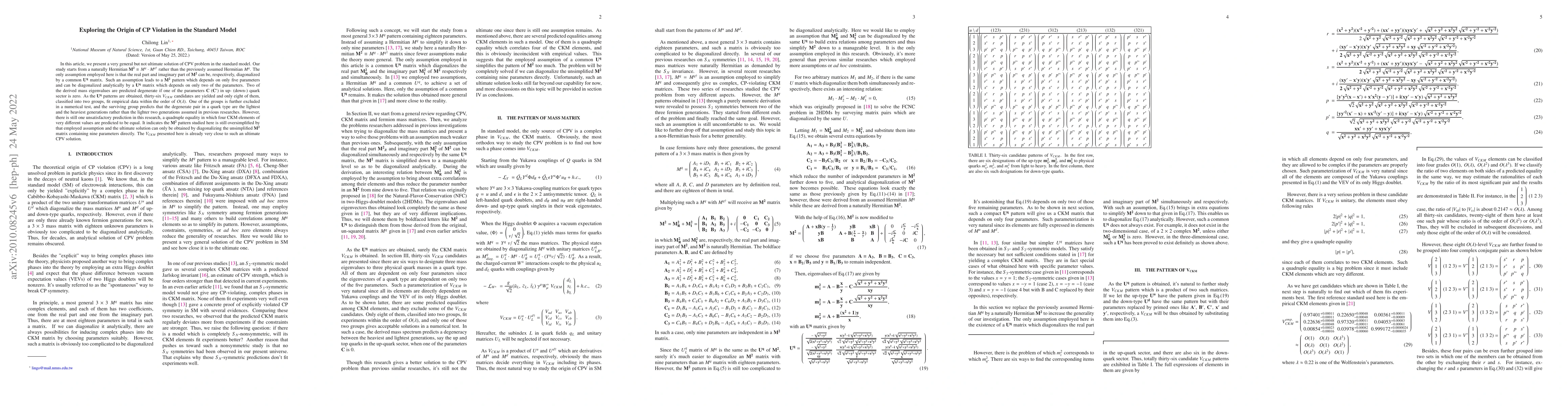 Thumbnail for Exploring the Origin of CP Violation in the Standard Model