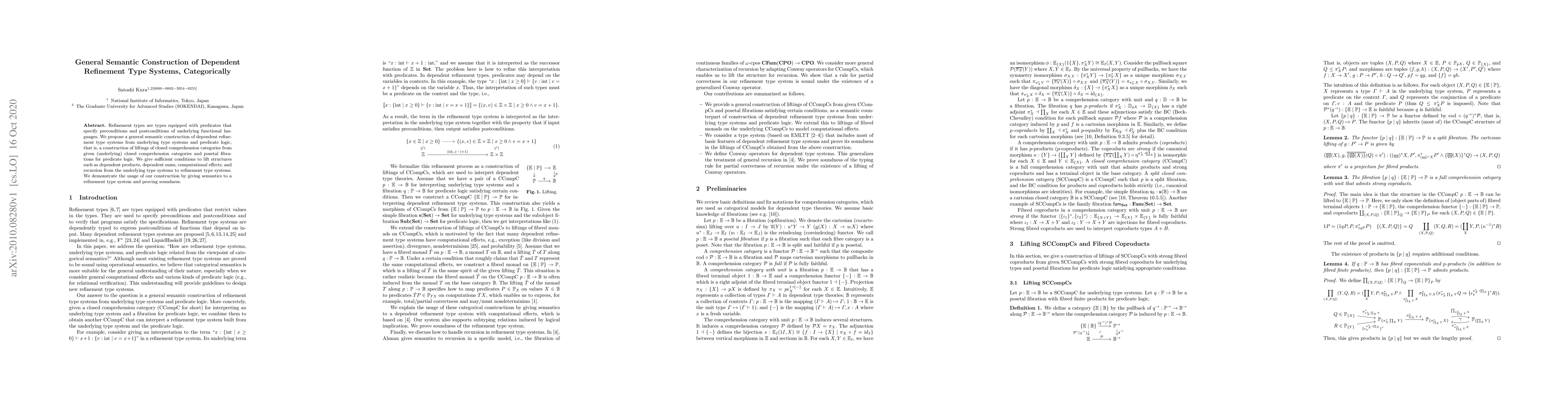 Thumbnail for General Semantic Construction of Dependent Refinement Type Systems,
  Categorically