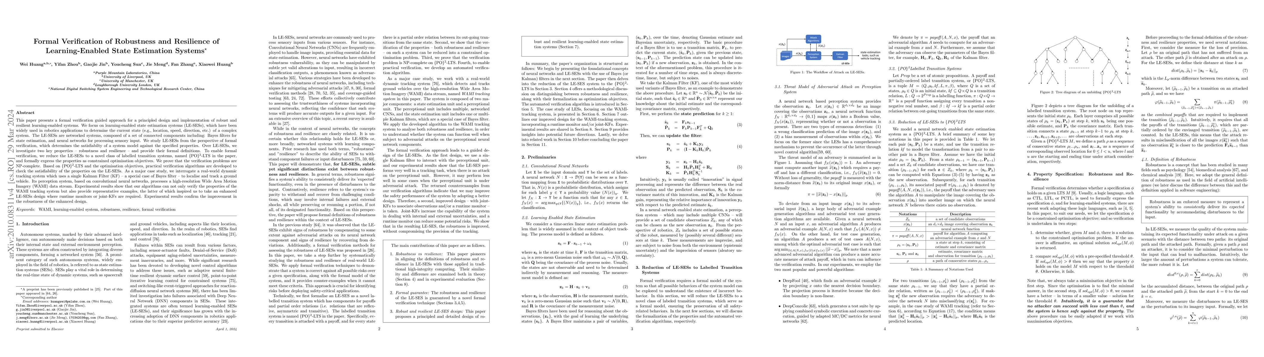 Thumbnail for Formal Verification of Robustness and Resilience of Learning-Enabled
  State Estimation Systems