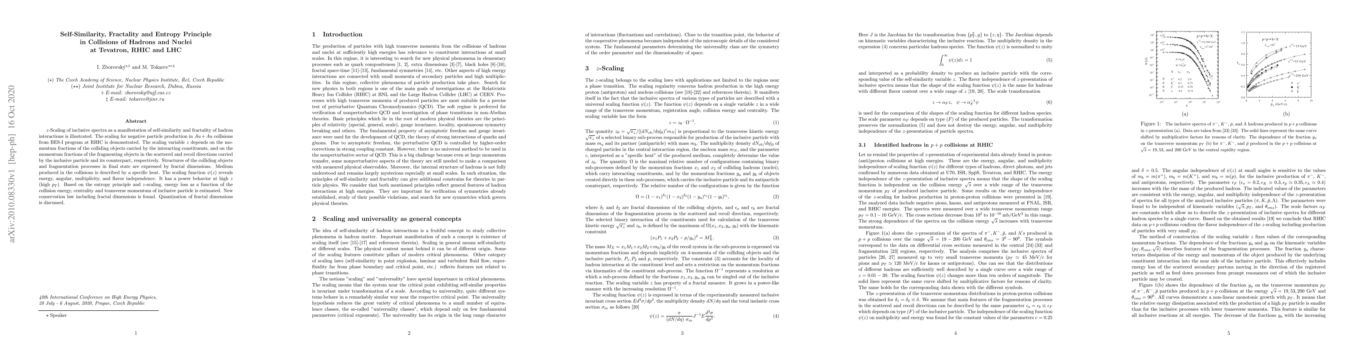 Thumbnail for Self-Similarity, Fractality and Entropy Principle in Collisions of
  Hadrons and Nuclei at Tevatron, RHIC and LHC