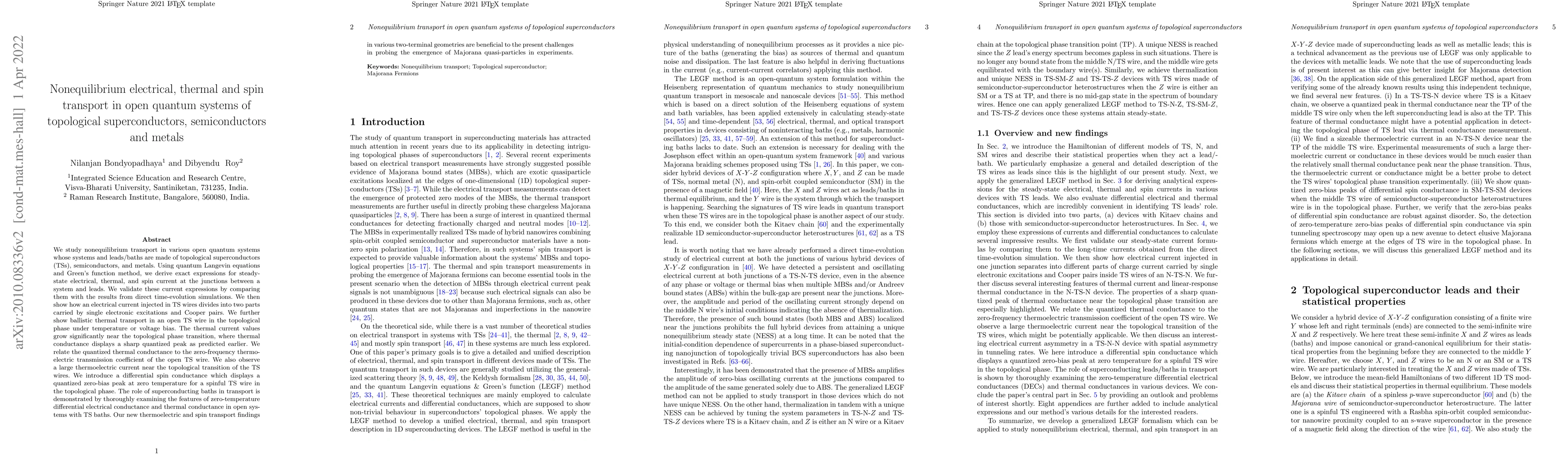 Thumbnail for Nonequilibrium electrical, thermal and spin transport in open quantum
  systems of topological superconductors, semiconductors and metals