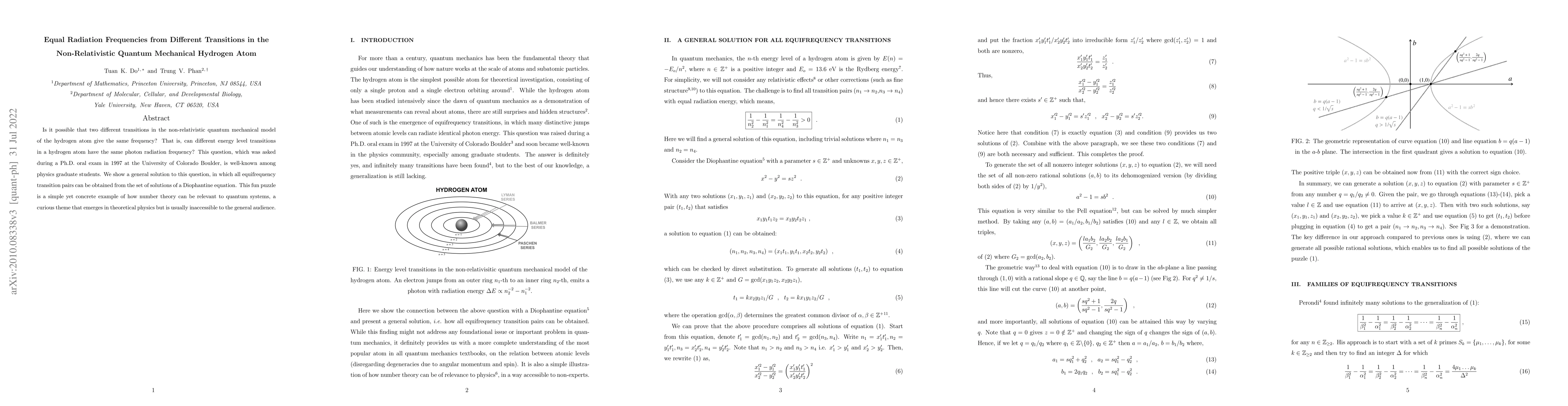 Thumbnail for Equal Radiation Frequencies from Different Transitions in the
  Non-Relativistic Quantum Mechanical Hydrogen Atom