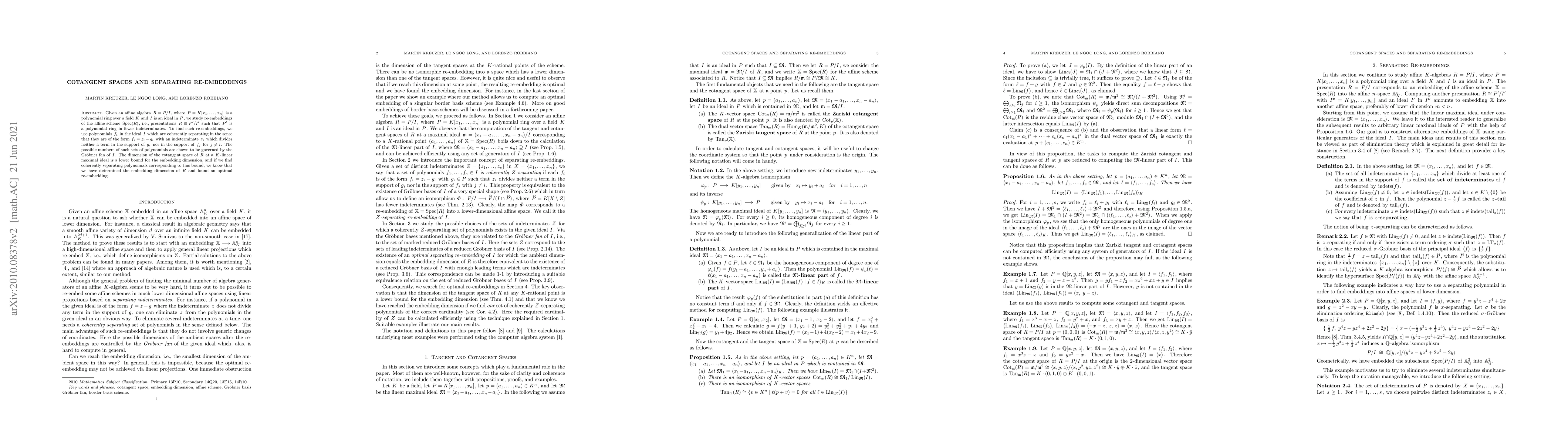 Thumbnail for Cotangent spaces and separating re-embeddings