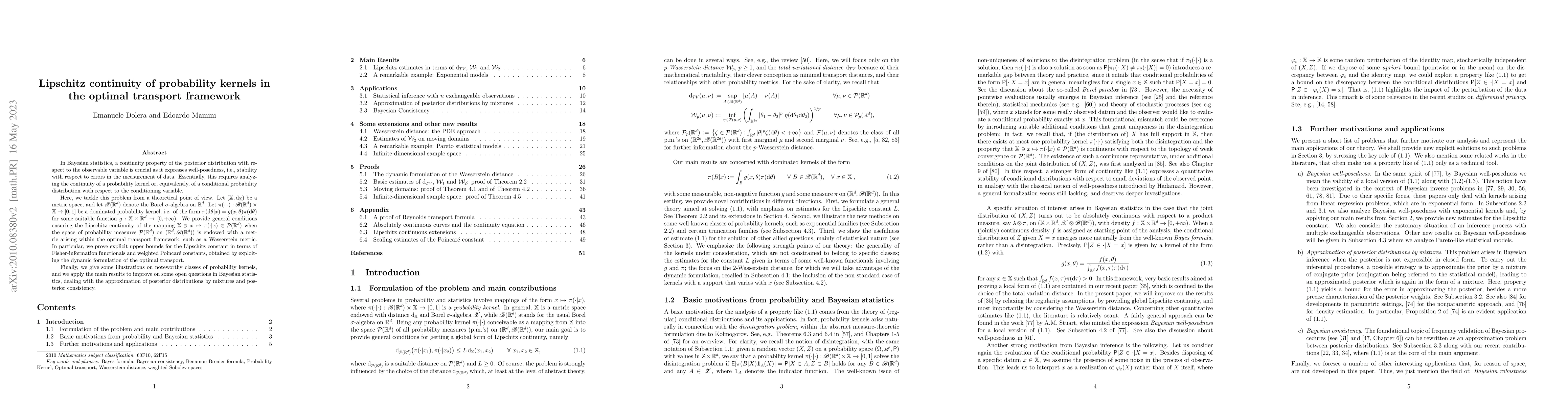 Thumbnail for Lipschitz continuity of probability kernels in the optimal transport
  framework
