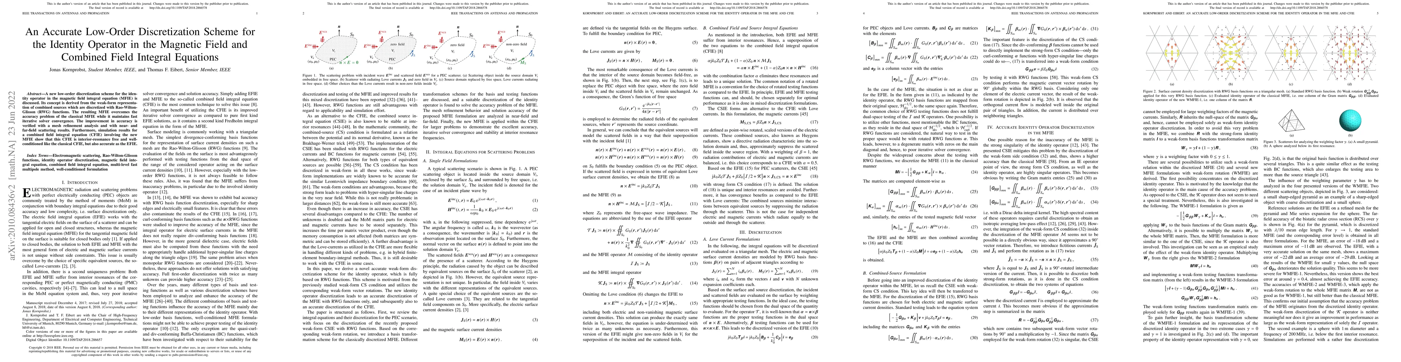 Thumbnail for An Accurate Low-Order Discretization Scheme for the Identity Operator in
  the Magnetic Field and Combined Field Integral Equations