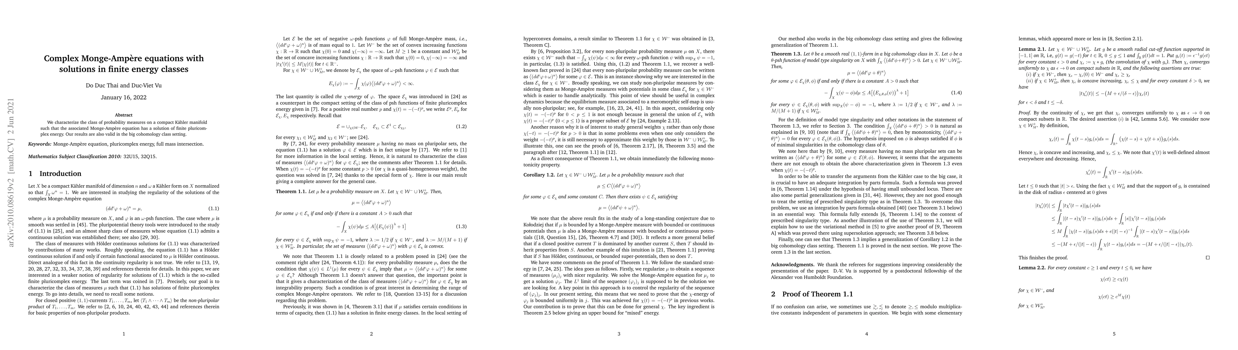 Thumbnail for Complex Monge-Ampere equations with solutions in finite energy classes