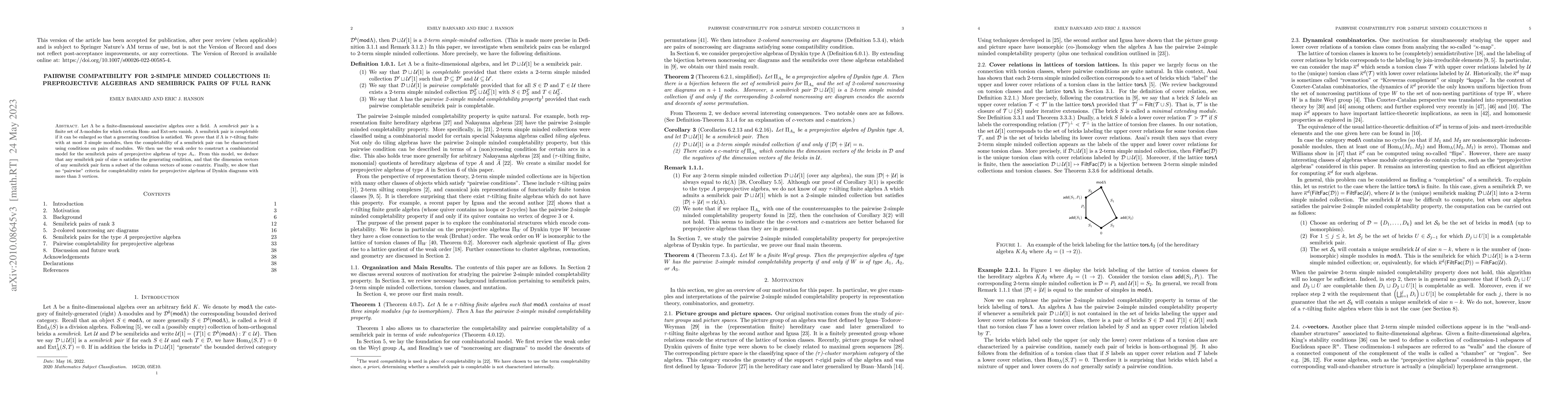 Thumbnail for Pairwise Compatibility for 2-Simple Minded Collections II: Preprojective
  Algebras and Semibrick Pairs of Full Rank
