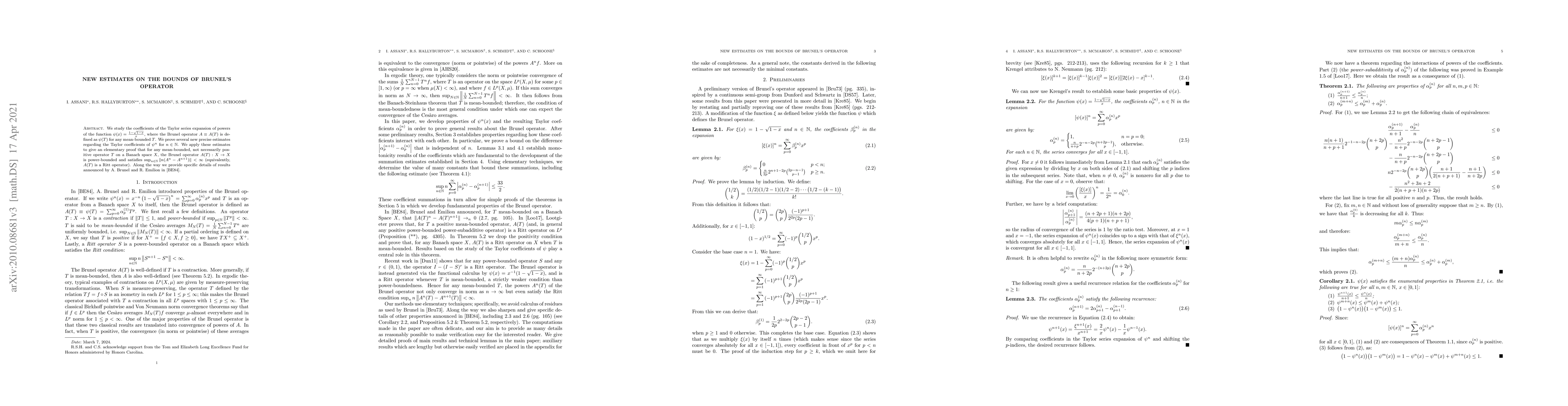 Thumbnail for New Estimates on the bounds of Brunel's operator