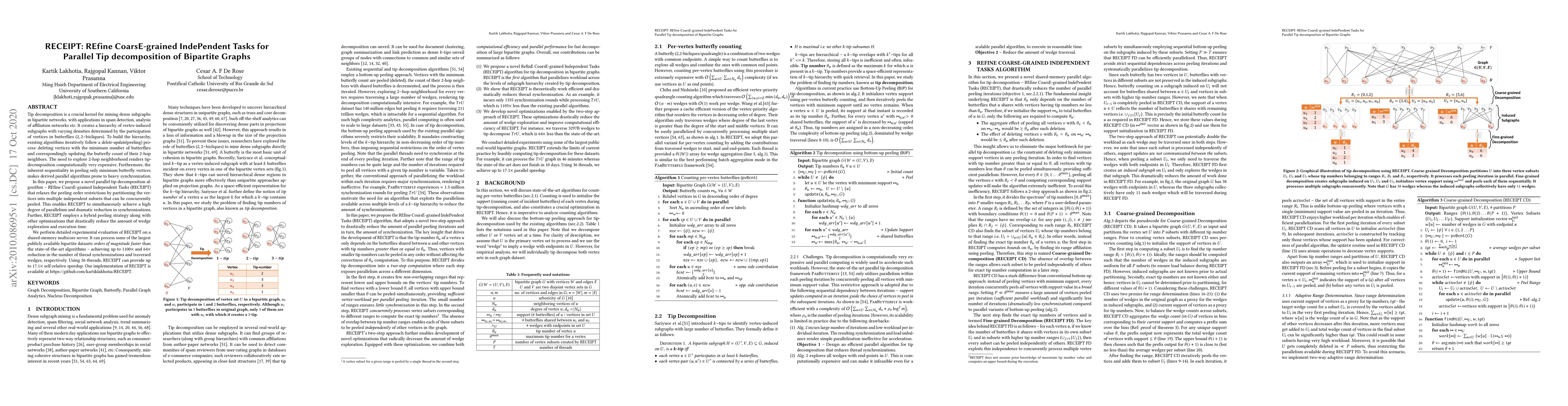 Thumbnail for RECEIPT: REfine CoarsE-grained IndePendent Tasks for Parallel Tip
  decomposition of Bipartite Graphs