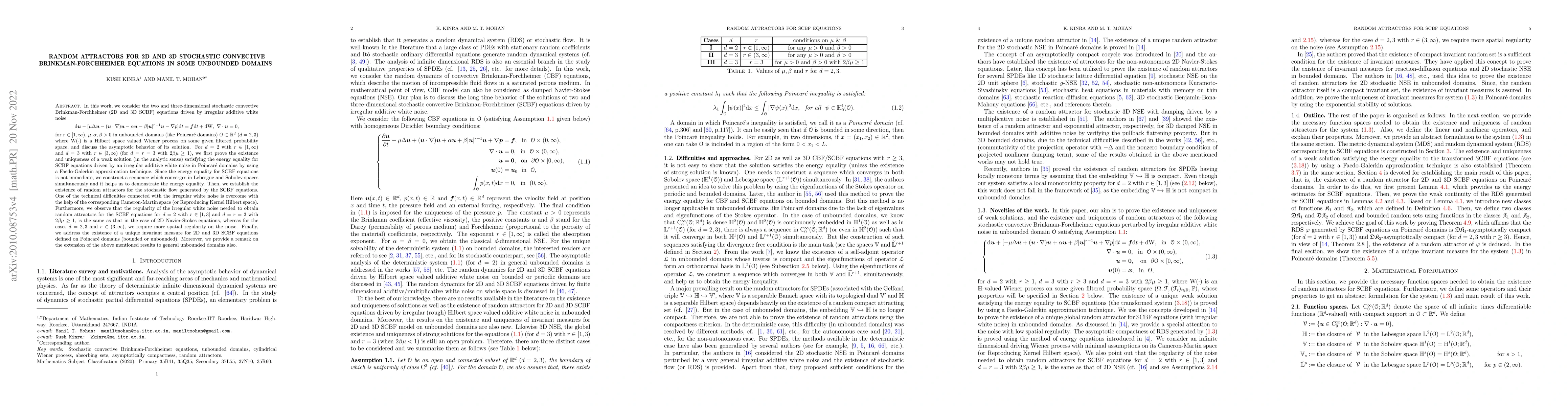 Thumbnail for Random attractors for 2D and 3D stochastic convective
  Brinkman-Forchheimer equations in some unbounded domains