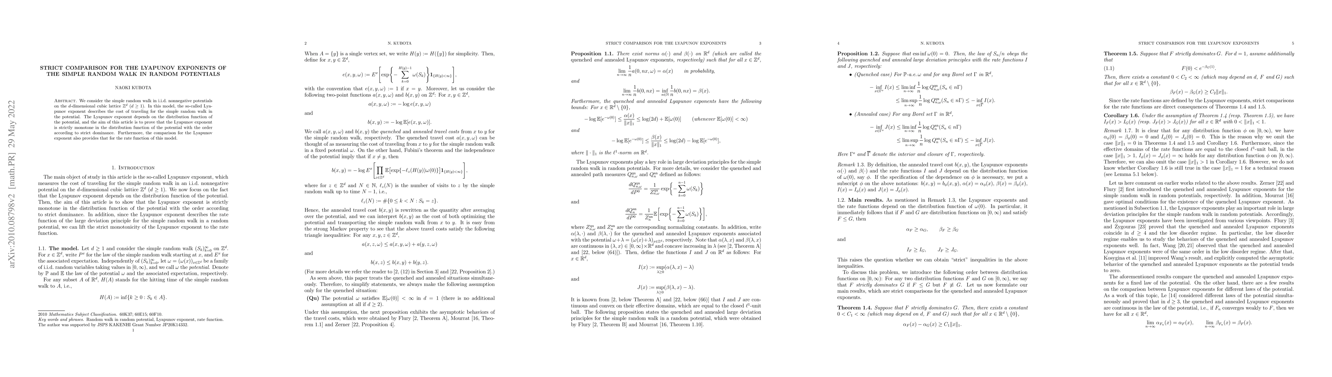 Thumbnail for Strict comparison for the Lyapunov exponents of the simple random walk
  in random potentials