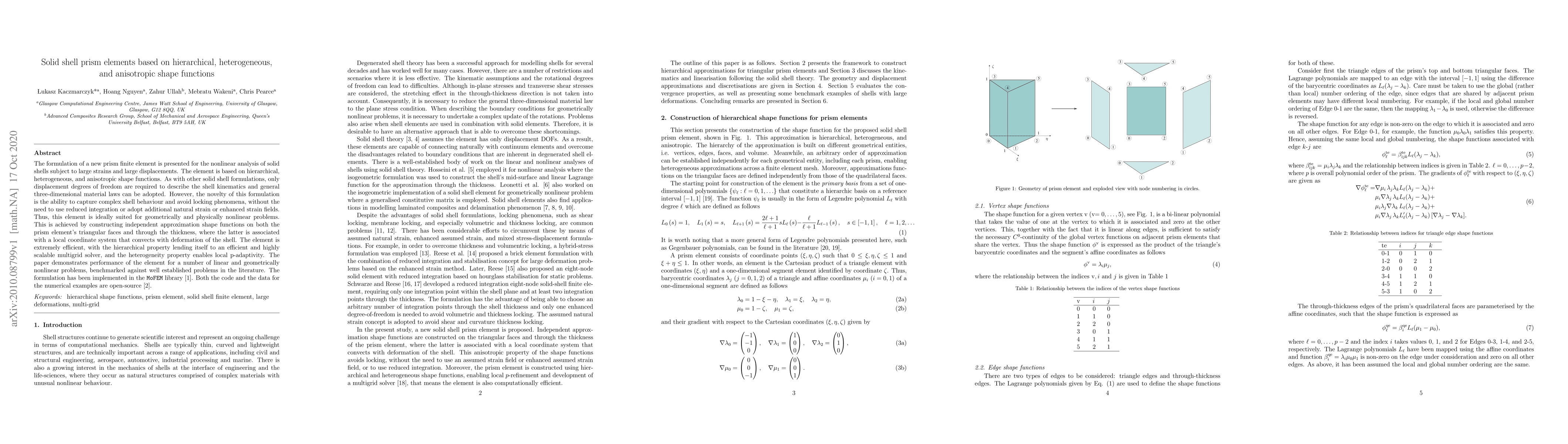Thumbnail for Solid shell prism elements based on hierarchical, heterogeneous, and
  anisotropic shape functions