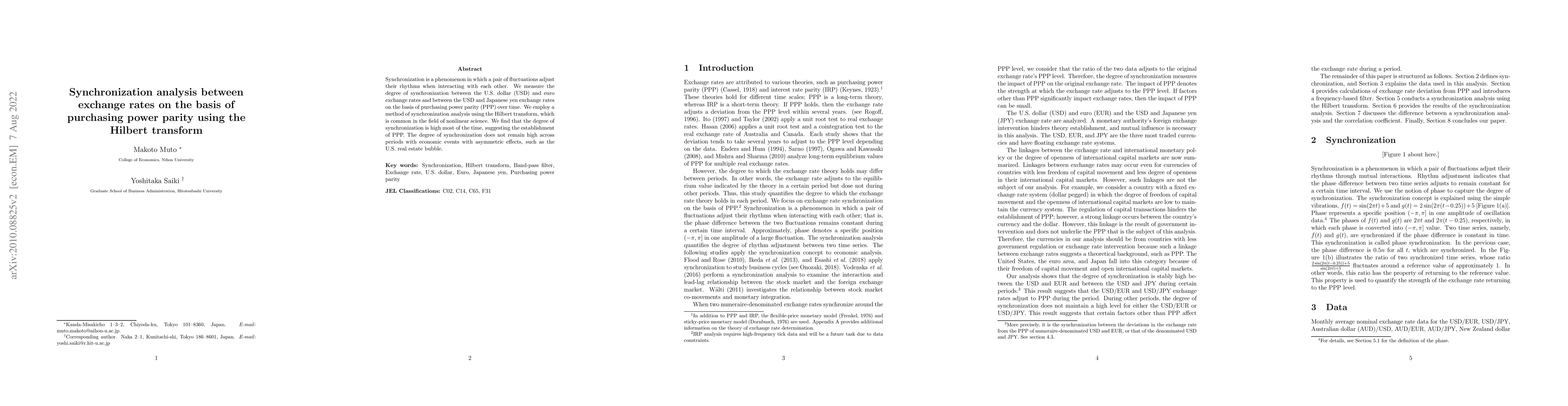 Thumbnail for Synchronization analysis between exchange rates on the basis of
  purchasing power parity using the Hilbert transform