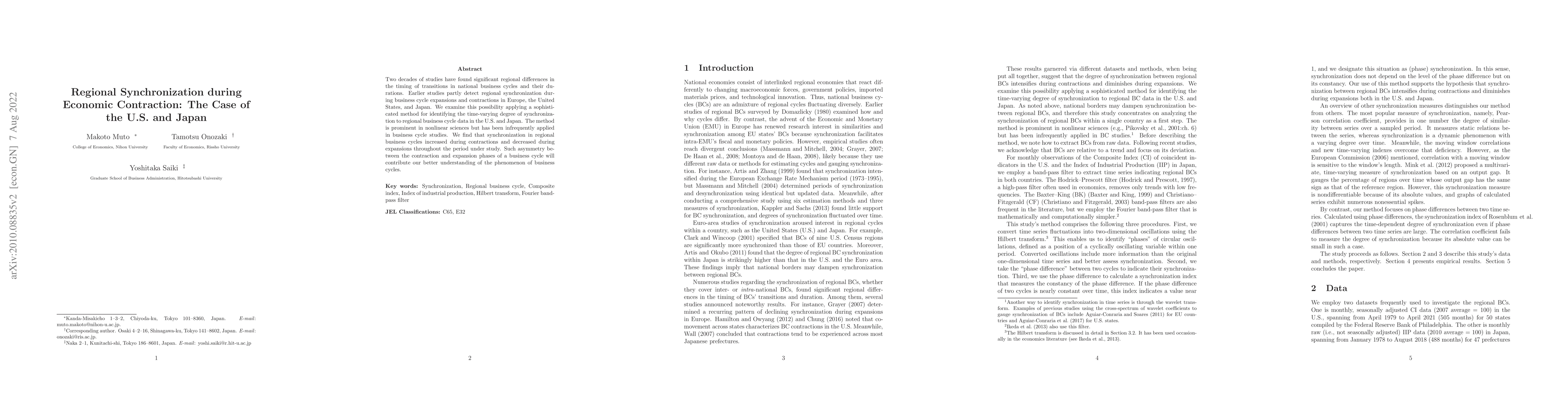 Thumbnail for Regional Synchronization during Economic Contraction: The Case of the
  U.S. and Japan