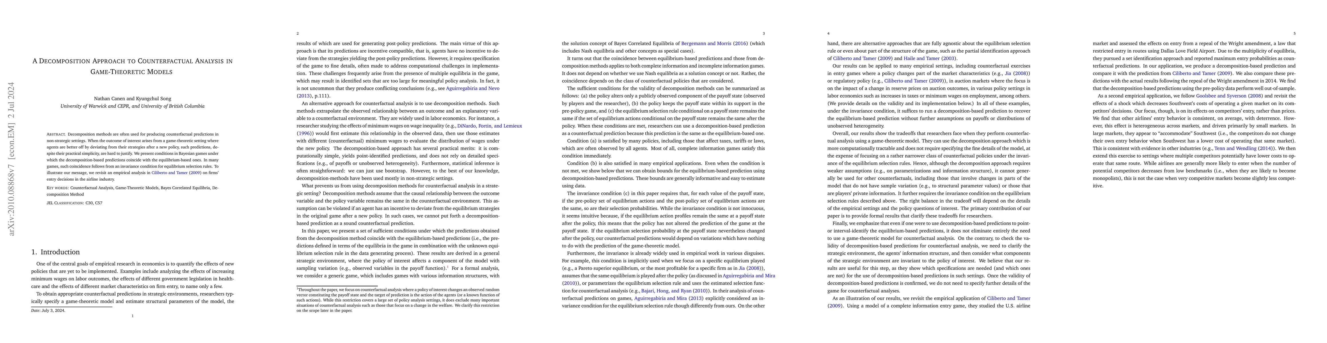 Thumbnail for A Decomposition Approach to Counterfactual Analysis in Game-Theoretic
  Models