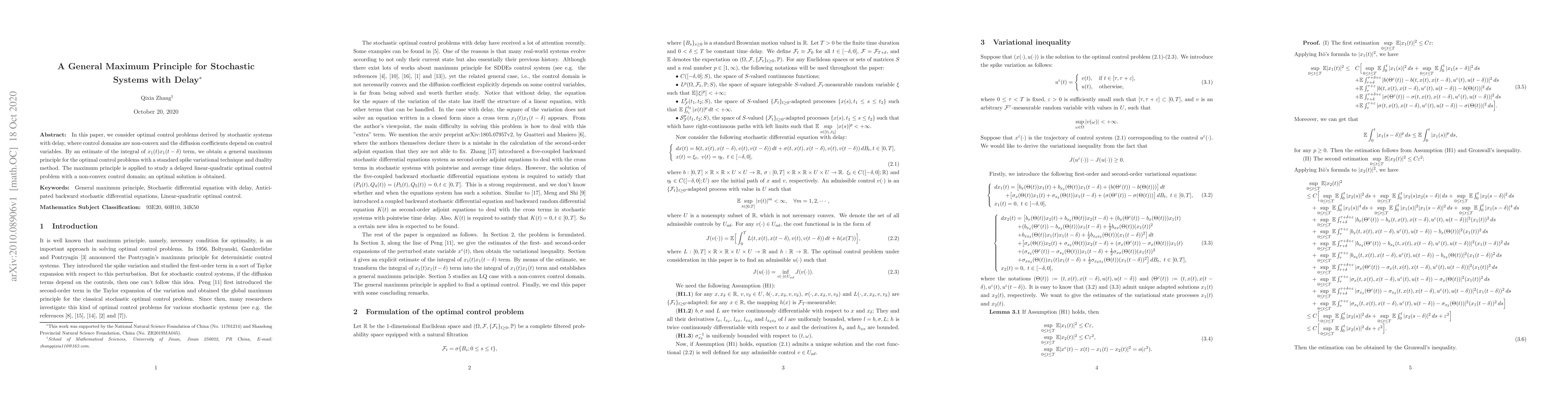 Thumbnail for A General Maximum Principle for Stochastic Systems with Delay