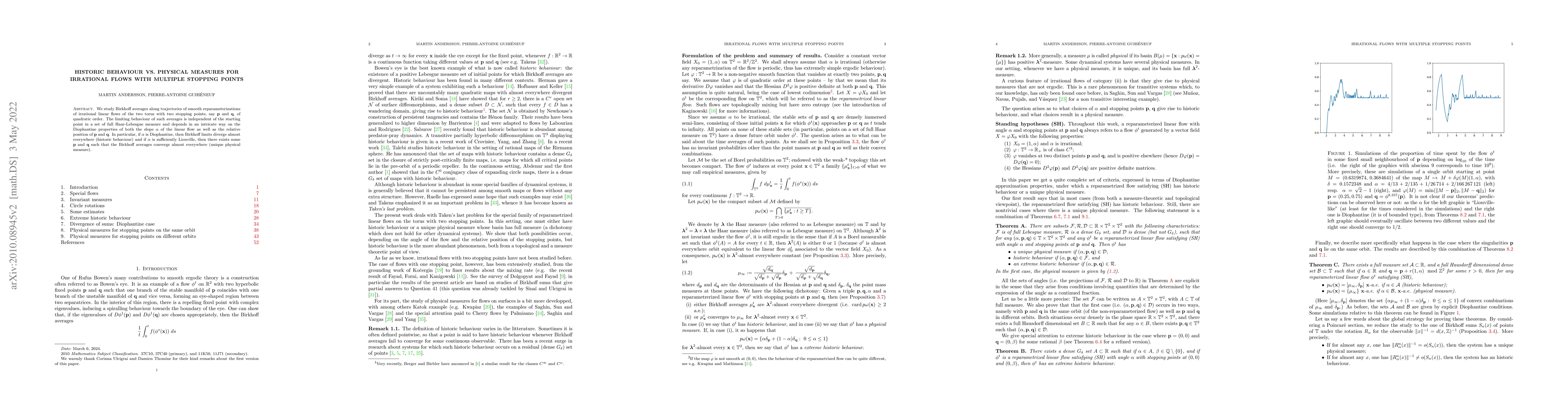 Thumbnail for Historic behaviour vs. physical measures for irrational flows with
  multiple stopping points