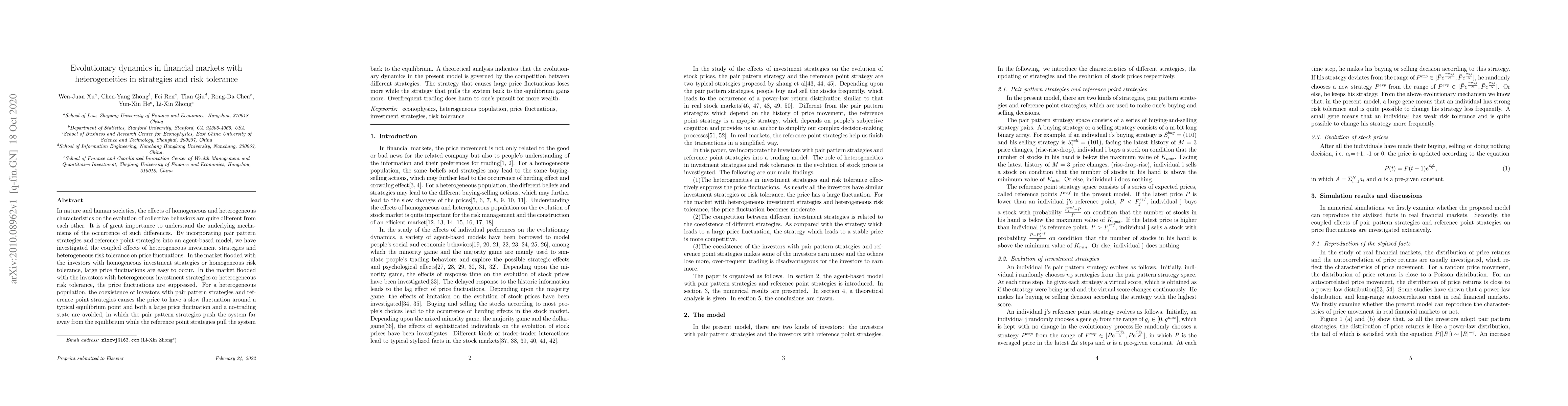 Thumbnail for Evolutionary dynamics in financial markets with heterogeneities in
  strategies and risk tolerance