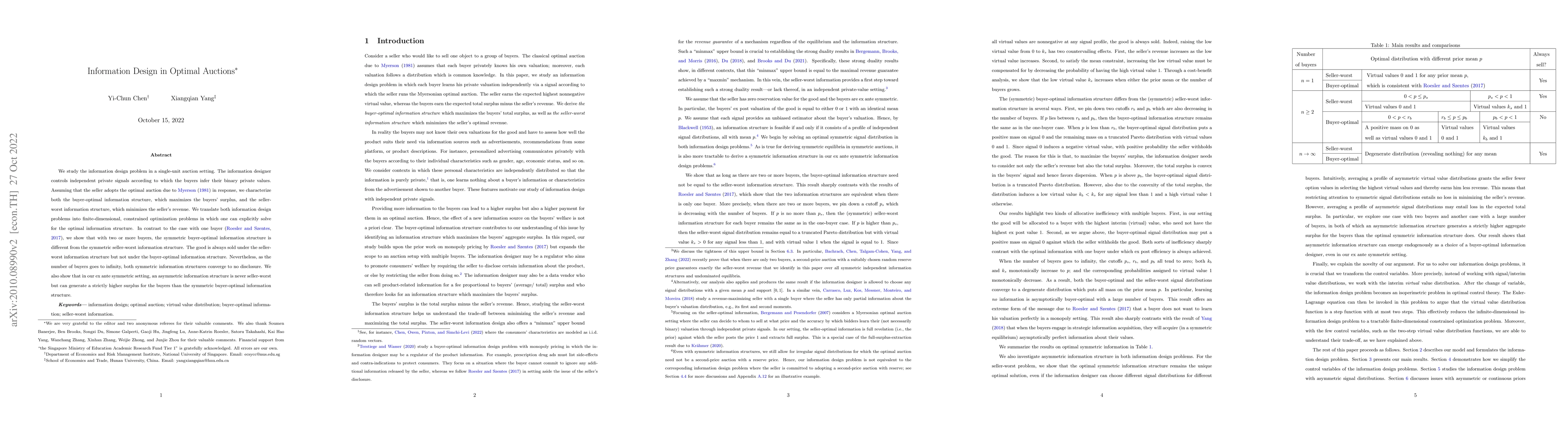 Thumbnail for Information Design in Optimal Auctions