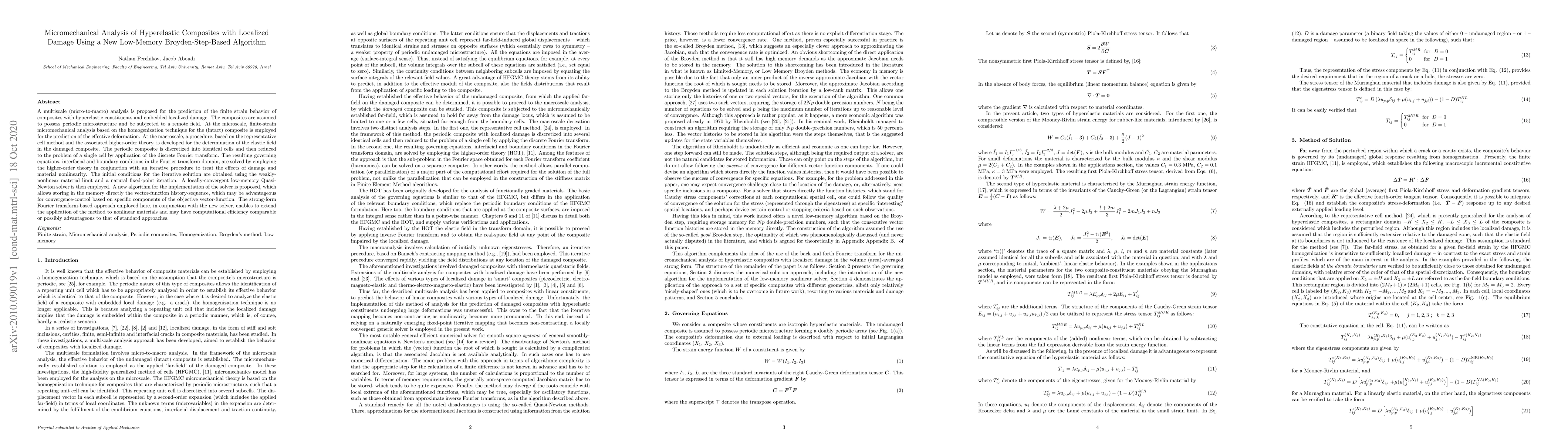 Thumbnail for Micromechanical analysis of hyperelastic composites with localized
  damage using a new low-memory Broyden-step-based algorithm