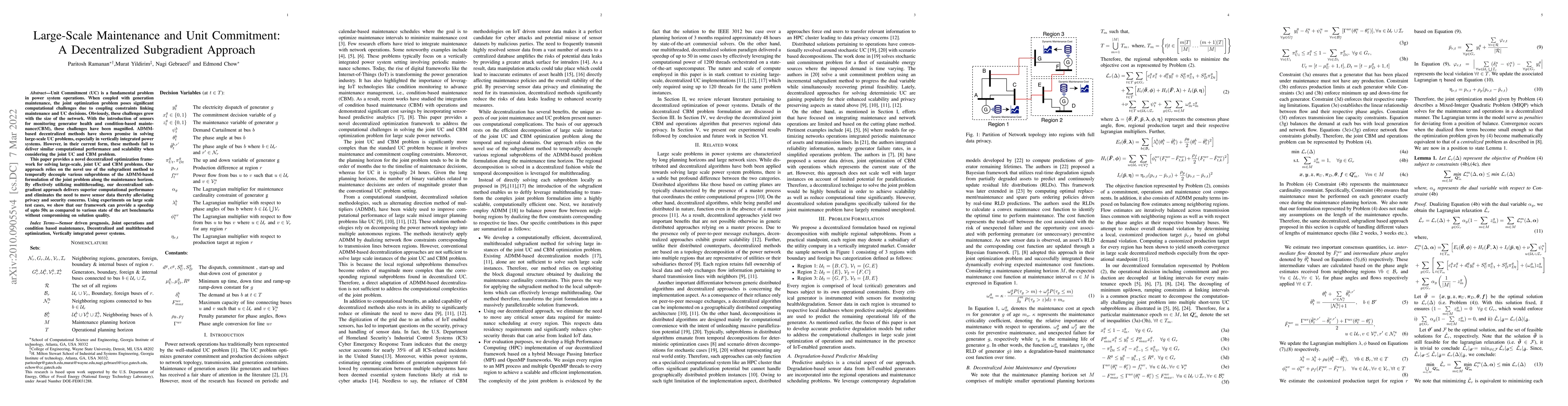 Thumbnail for Large-Scale Maintenance and Unit Commitment: A Decentralized Subgradient
  Approach