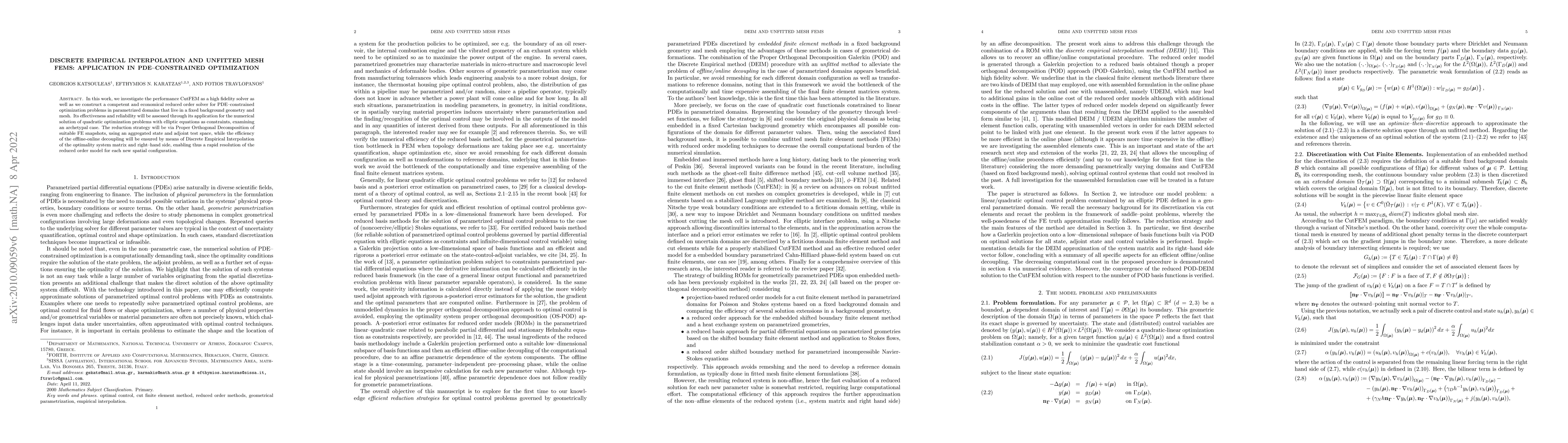 Thumbnail for Discrete Empirical Interpolation and unfitted mesh FEMs: application in
  PDE-constrained optimization