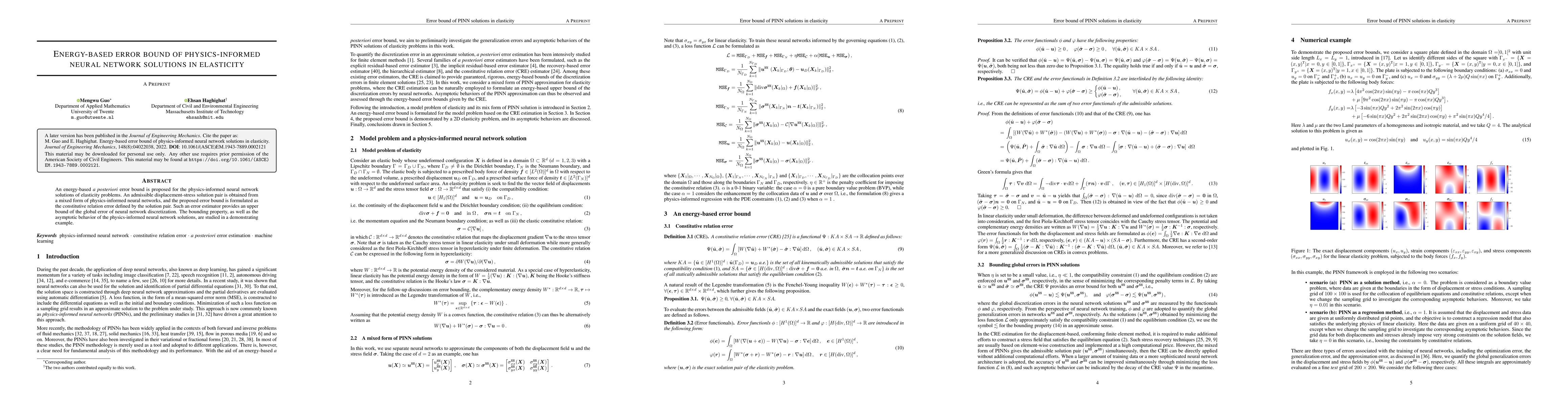 Thumbnail for Energy-based error bound of physics-informed neural network solutions in
  elasticity