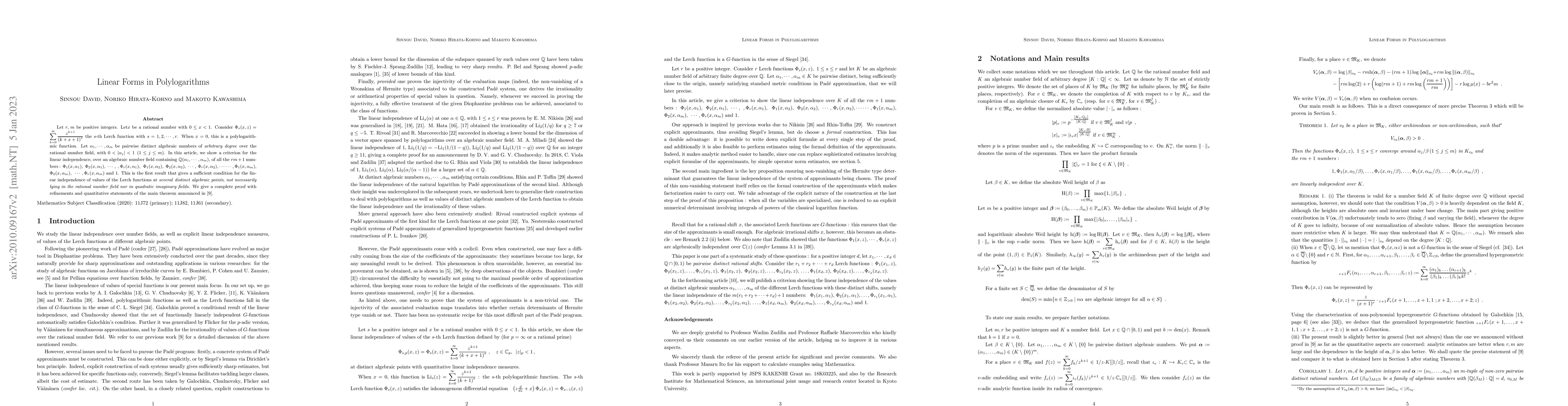 Thumbnail for Linear Forms in Polylogarithms