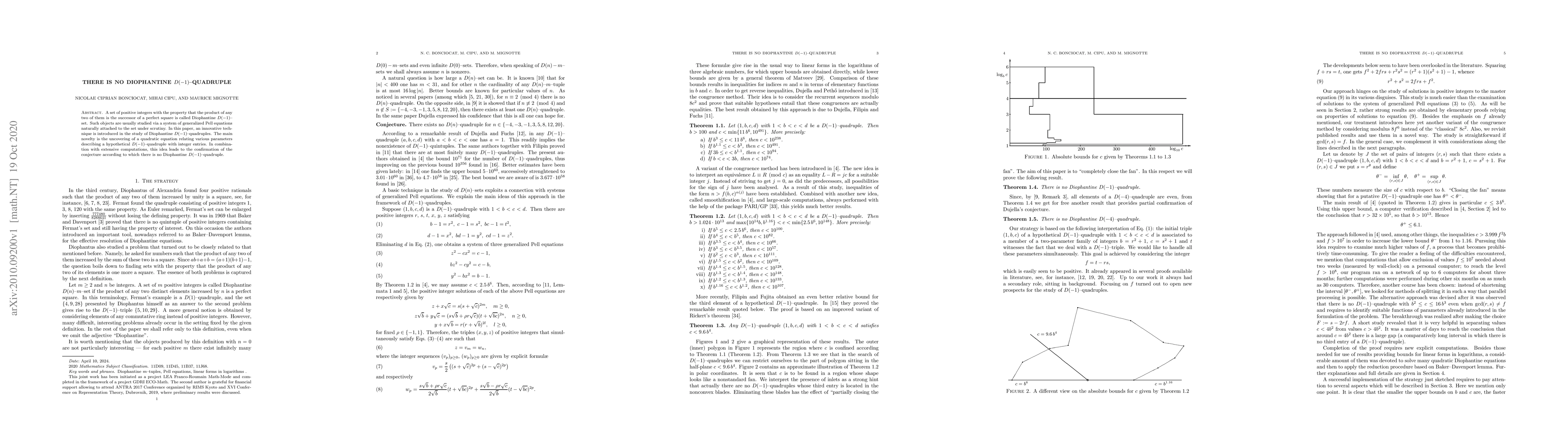 Thumbnail for There is no Diophantine $D(-1)$--quadruple