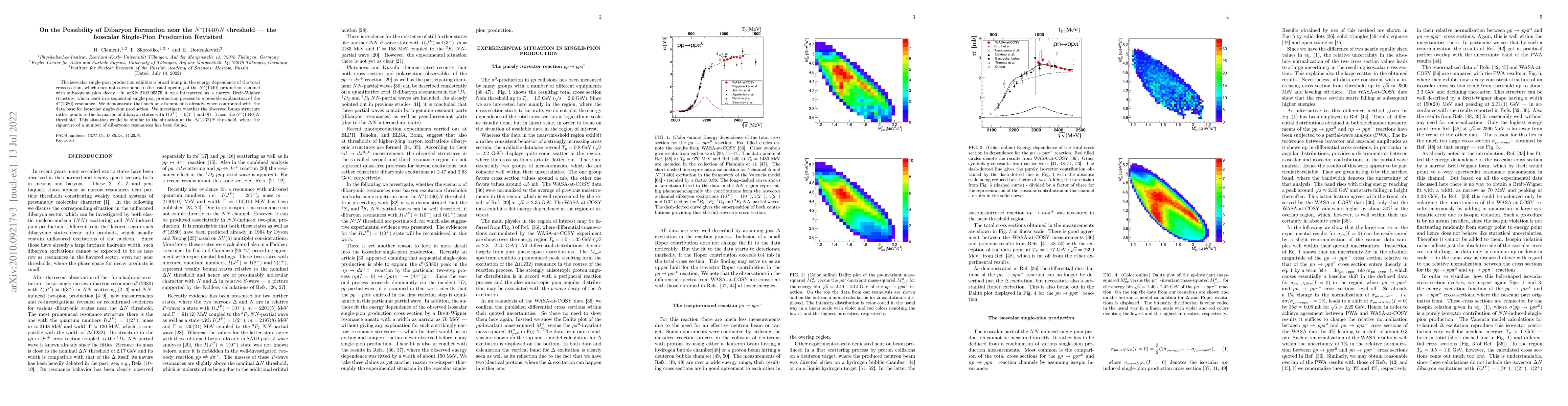 Thumbnail for On the Possibility of Dibaryon Formation near the N*(1440)N threshold --
  the Isoscalar Single-Pion Production Revisited