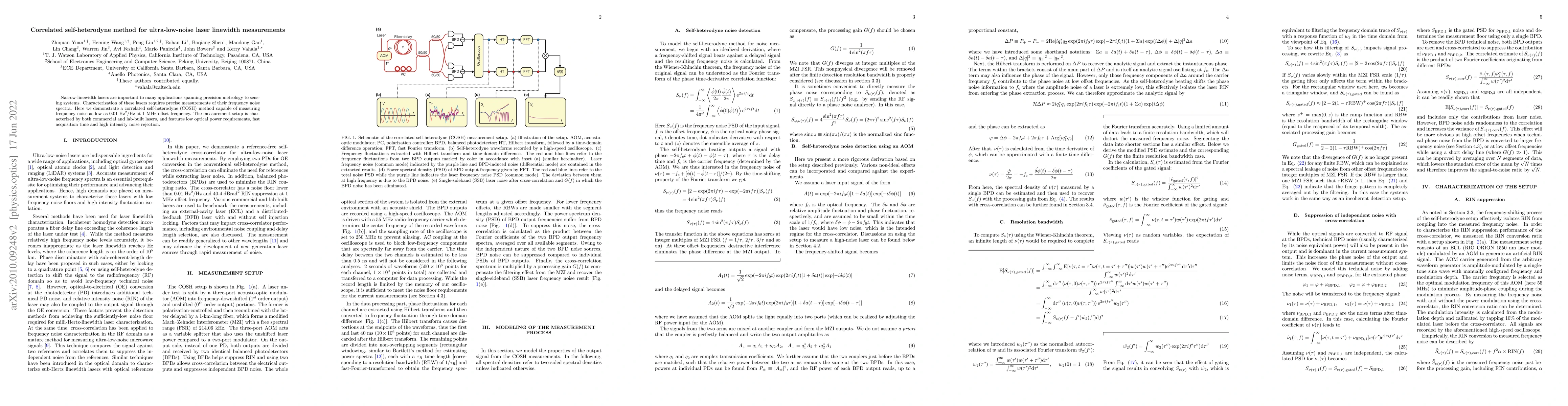 Thumbnail for Correlated self-heterodyne method for ultra-low-noise laser linewidth
  measurements
