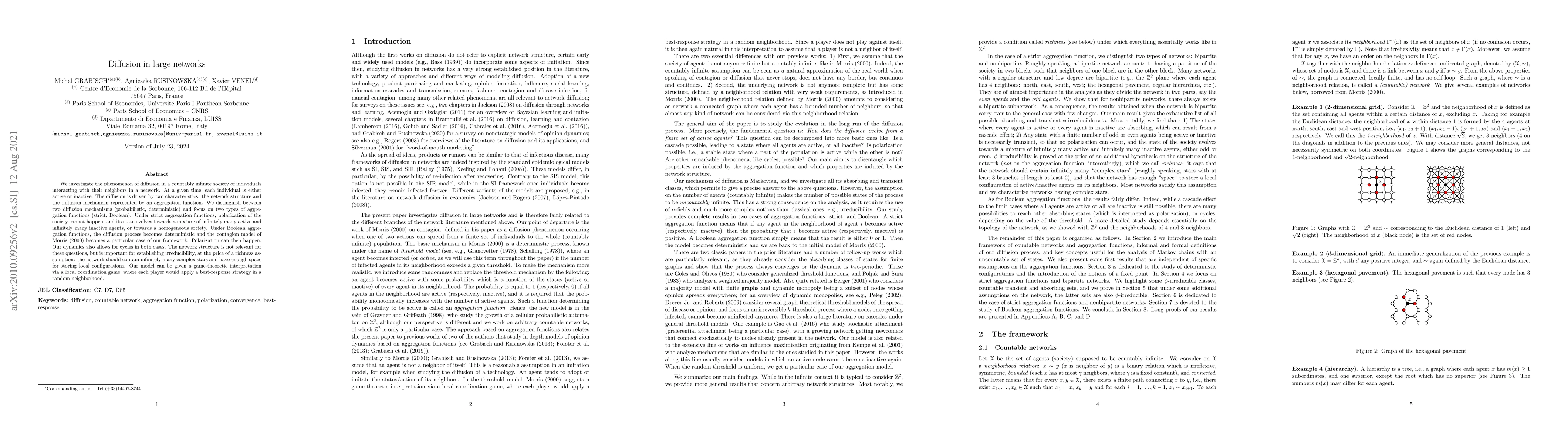 Thumbnail for Diffusion in large networks