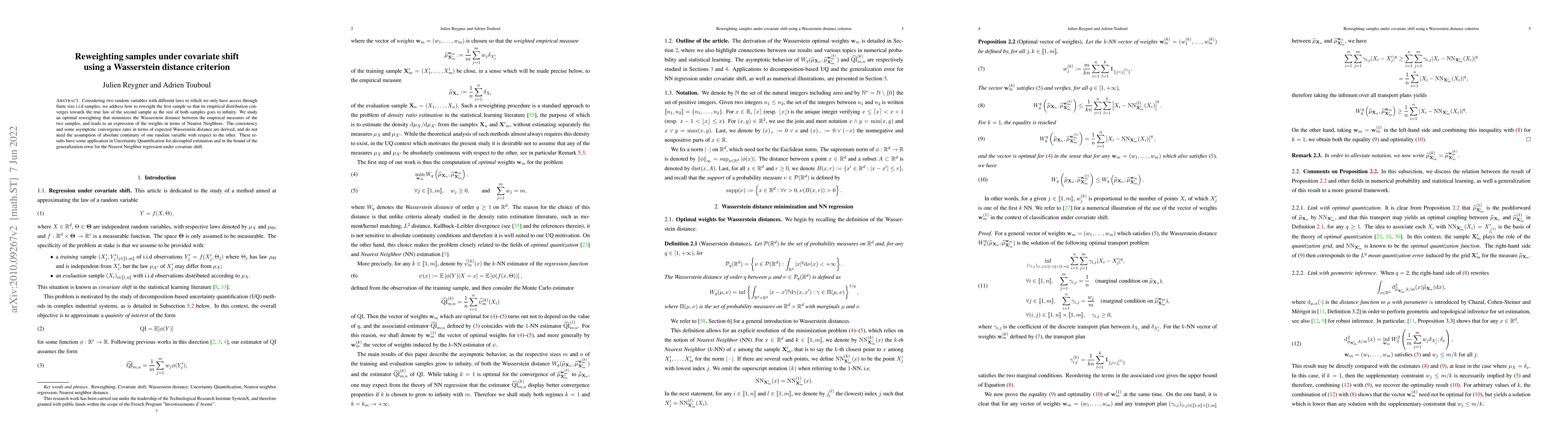 Thumbnail for Reweighting samples under covariate shift using a Wasserstein distance
  criterion