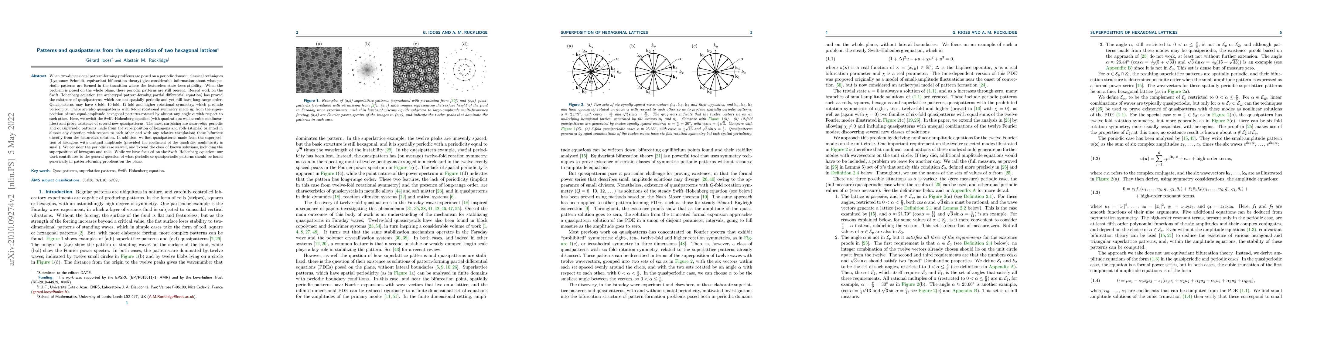 Thumbnail for Patterns and quasipatterns from the superposition of two hexagonal
  lattices