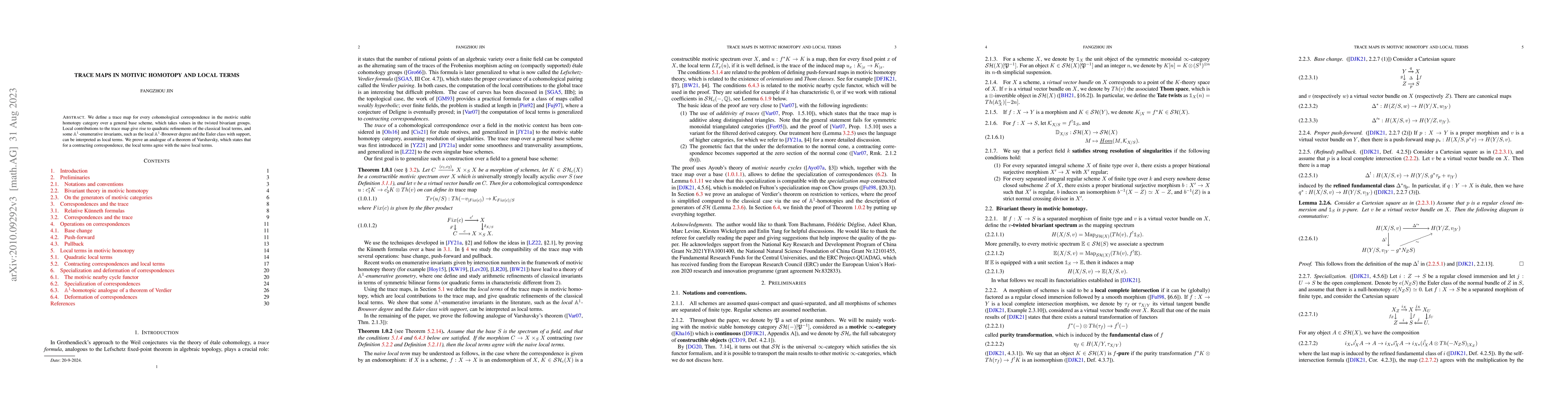 Thumbnail for Trace maps in motivic homotopy and local terms