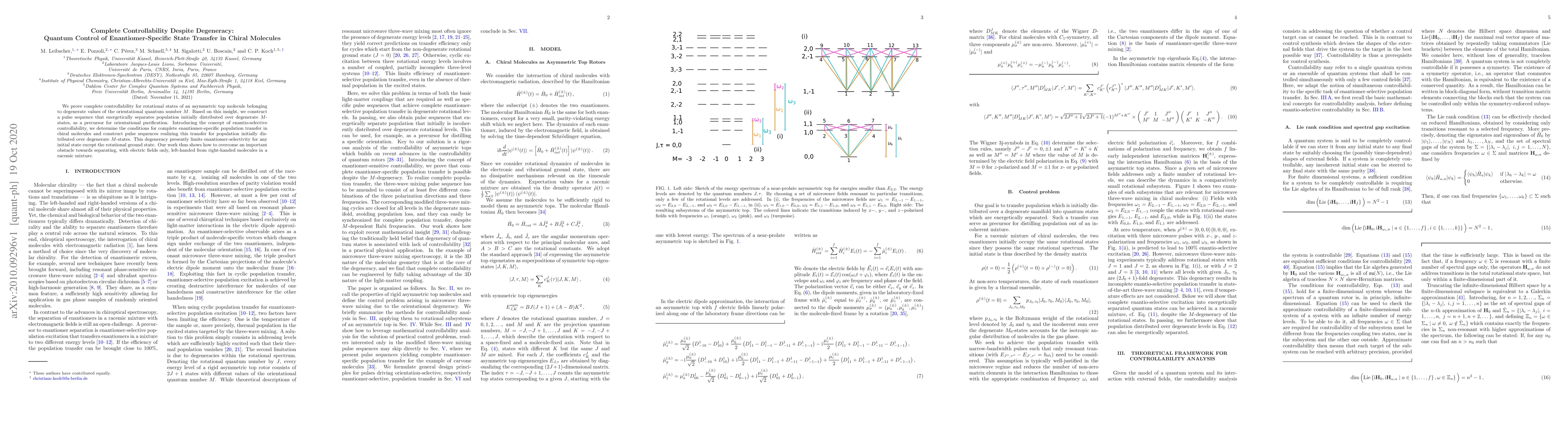 Thumbnail for Complete Controllability Despite Degeneracy: Quantum Control of
  Enantiomer-Specific State Transfer in Chiral Molecules