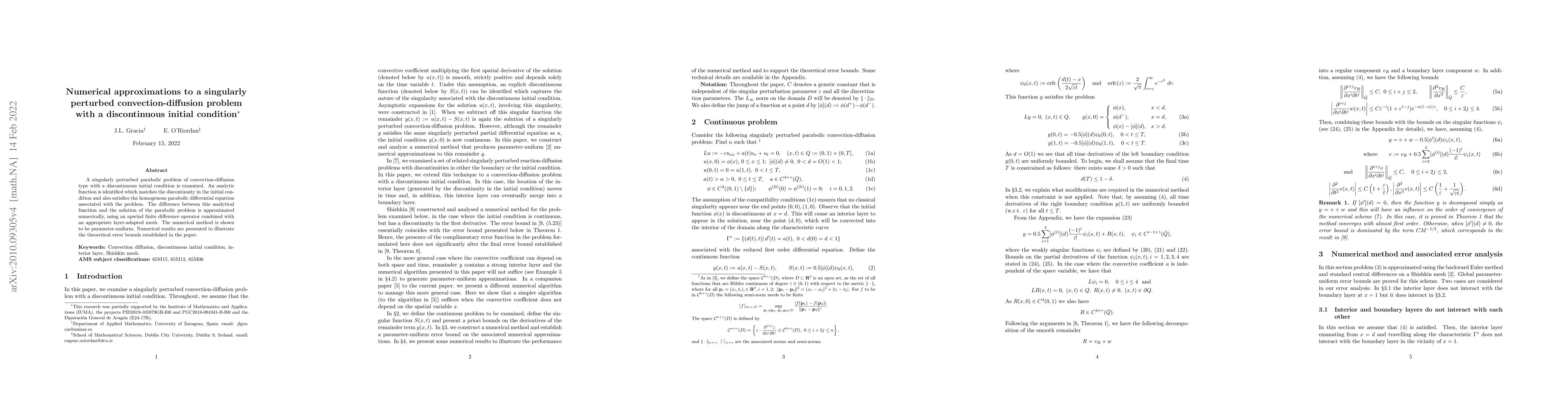 Thumbnail for Numerical approximations to a singularly perturbed convection-diffusion
  problem with a discontinuous initial condition