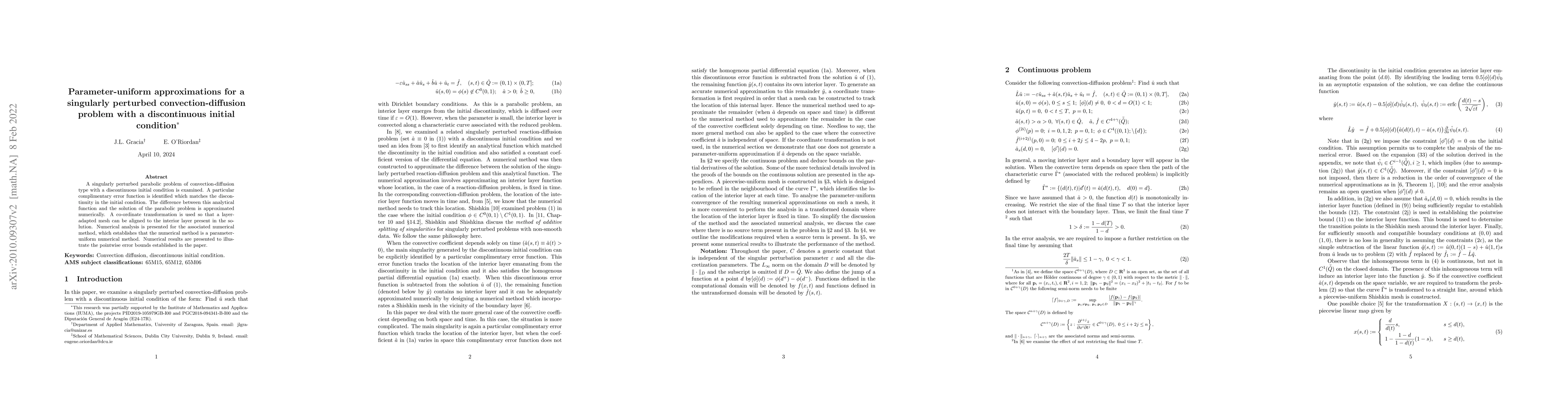 Thumbnail for Parameter-uniform approximations for a singularly perturbed
  convection-diffusion problem with a discontinuous initial condition