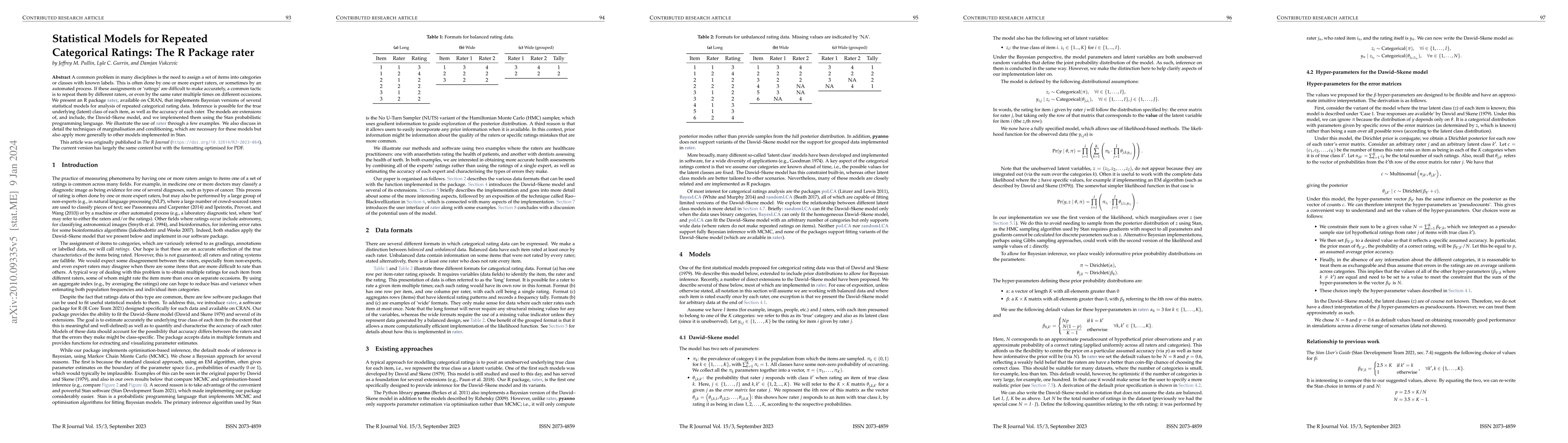Thumbnail for Statistical Models for Repeated Categorical Ratings: The R Package rater