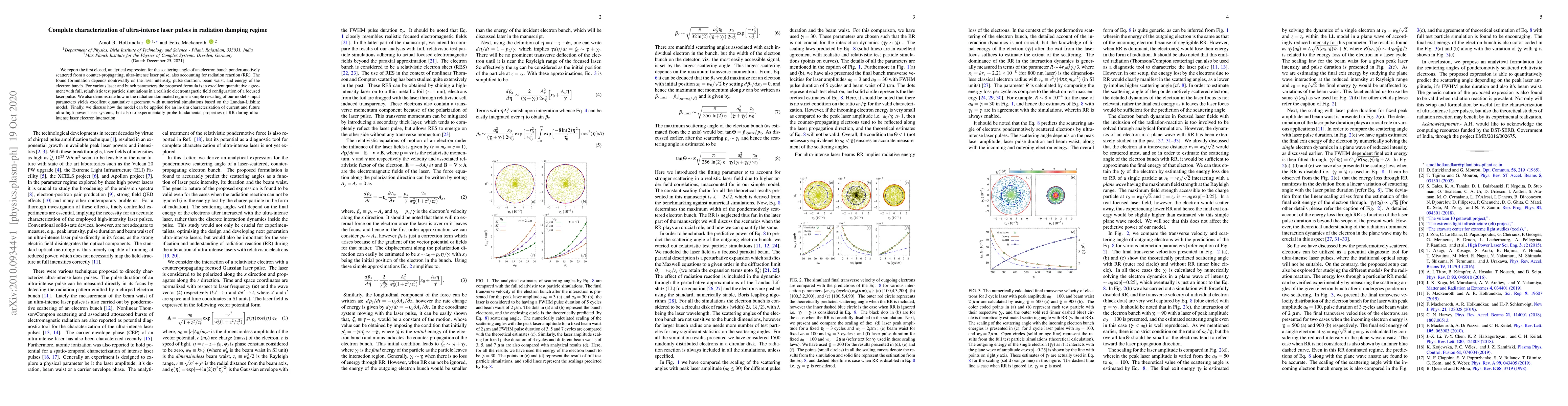 Thumbnail for Complete characterization of ultra-intense laser pulses in radiation
  damping regime