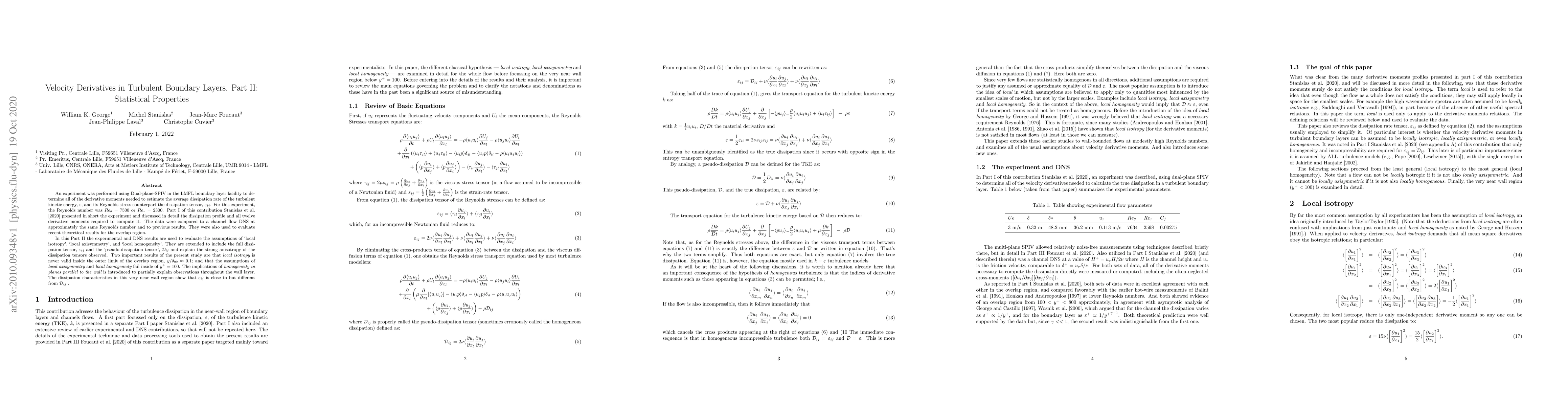 Thumbnail for Velocity Derivatives in Turbulent Boundary Layers. Part II: Statistical
  Properties