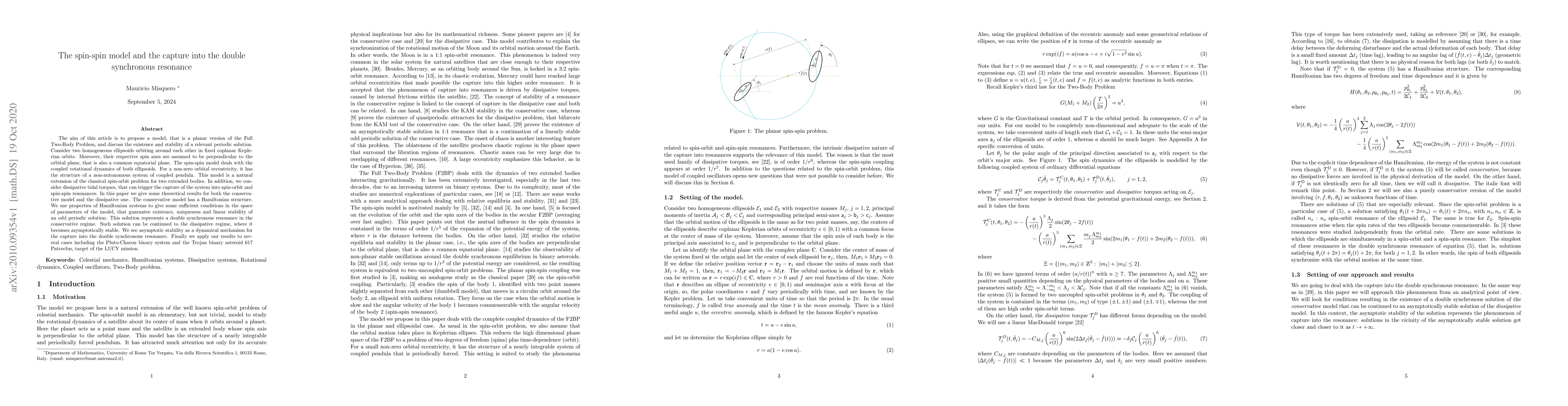 Thumbnail for The spin-spin model and the capture into the double synchronous
  resonance