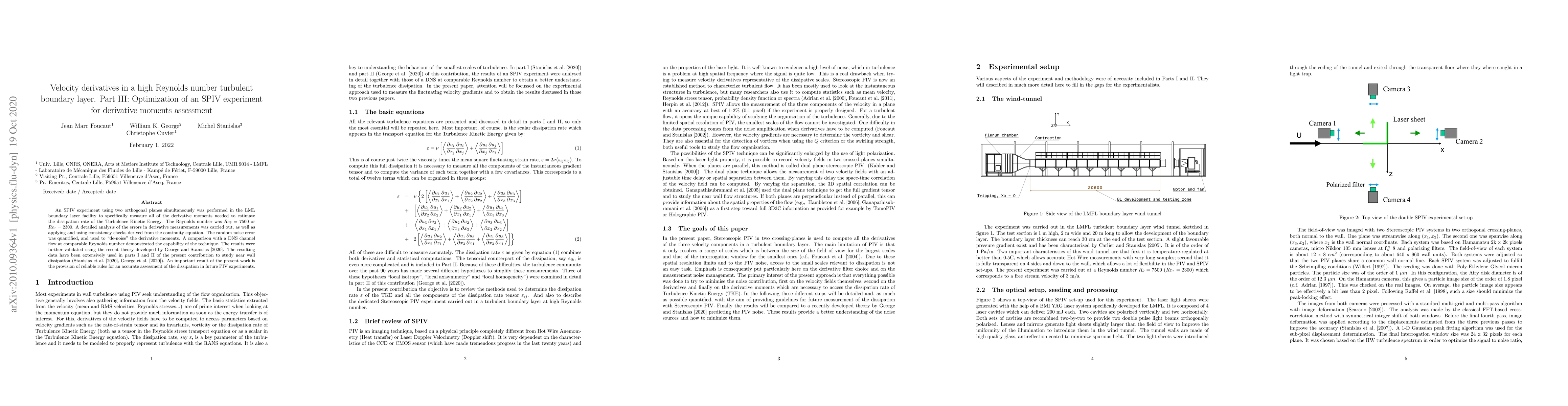 Thumbnail for Velocity derivatives in a high Reynolds number turbulent boundary layer.
  Part III: Optimization of an SPIV experiment for derivative moments
  assessment
