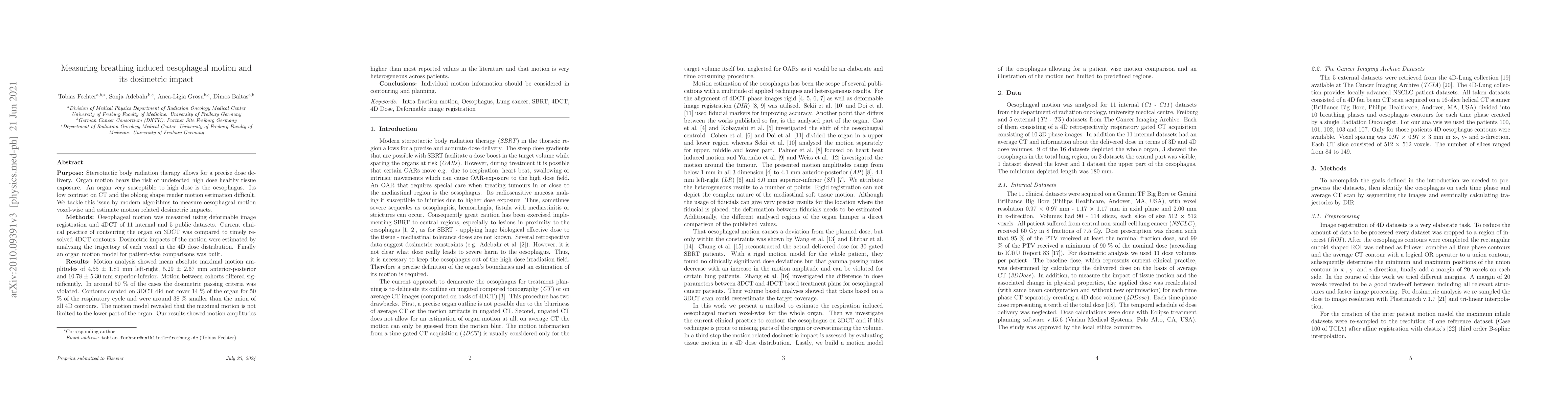 Thumbnail for Measuring breathing induced oesophageal motion and its dosimetric impact