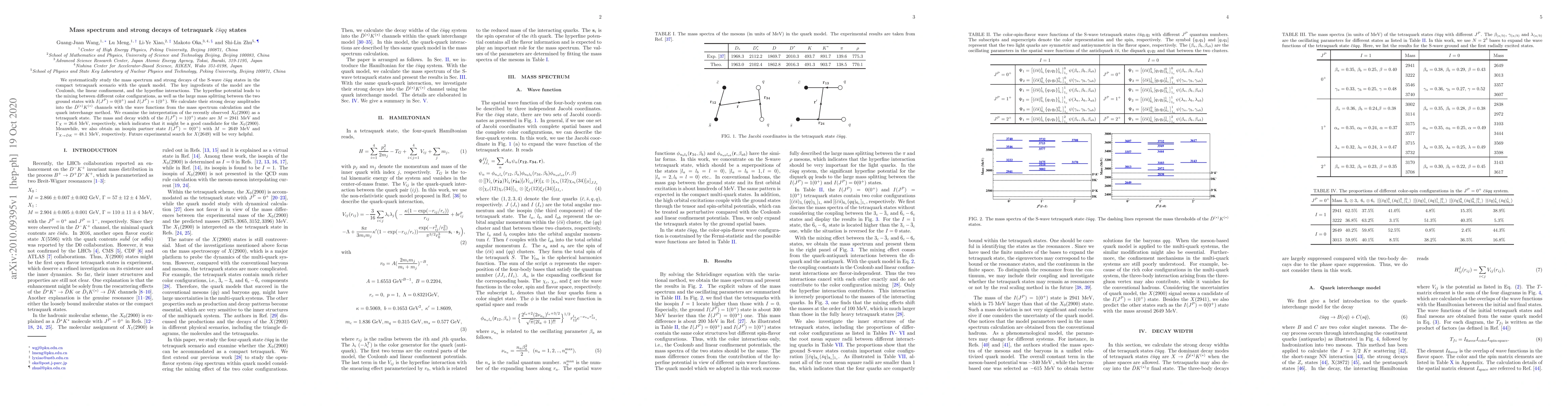 Thumbnail for Mass spectrum and strong decays of tetraquark $\bar c\bar s qq$ states