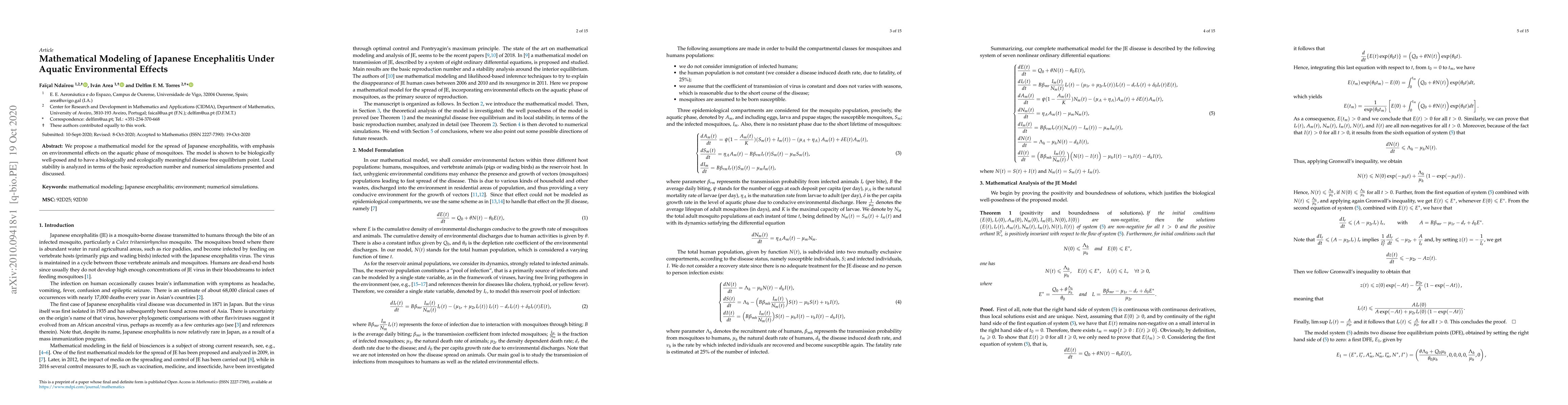 Thumbnail for Mathematical Modeling of Japanese Encephalitis Under Aquatic
  Environmental Effects