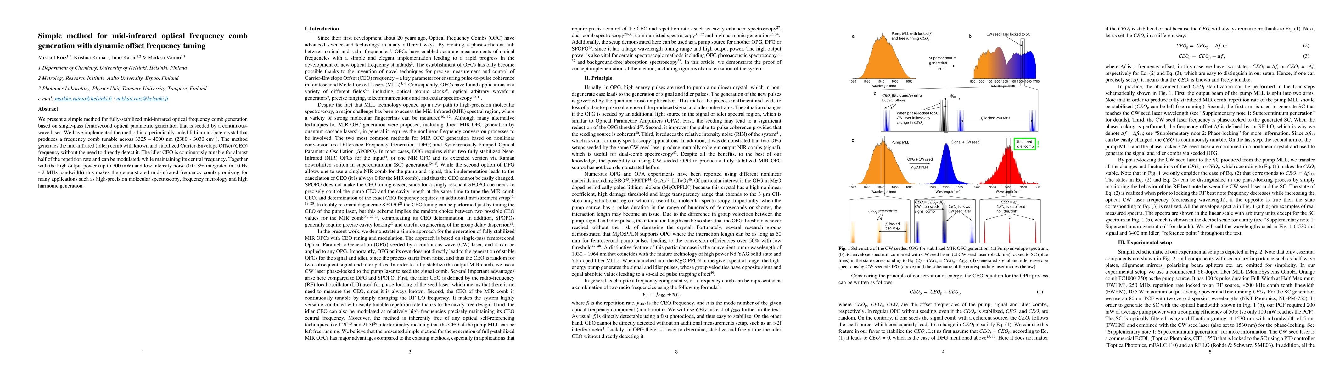 Thumbnail for Simple method for mid-infrared optical frequency comb generation with
  dynamic offset frequency tuning
