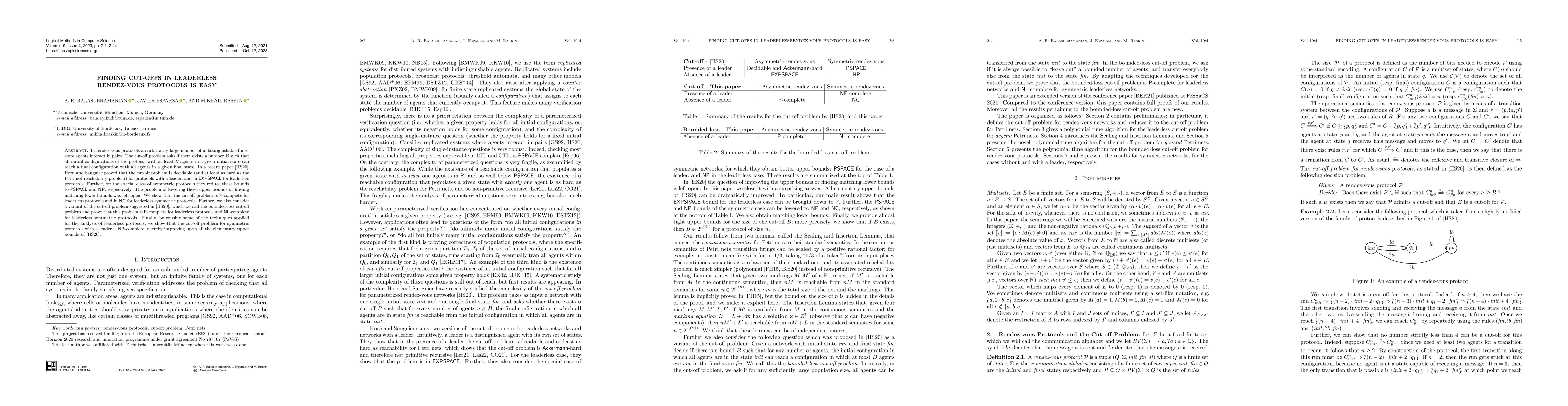Thumbnail for Finding Cut-Offs in Leaderless Rendez-Vous Protocols is Easy