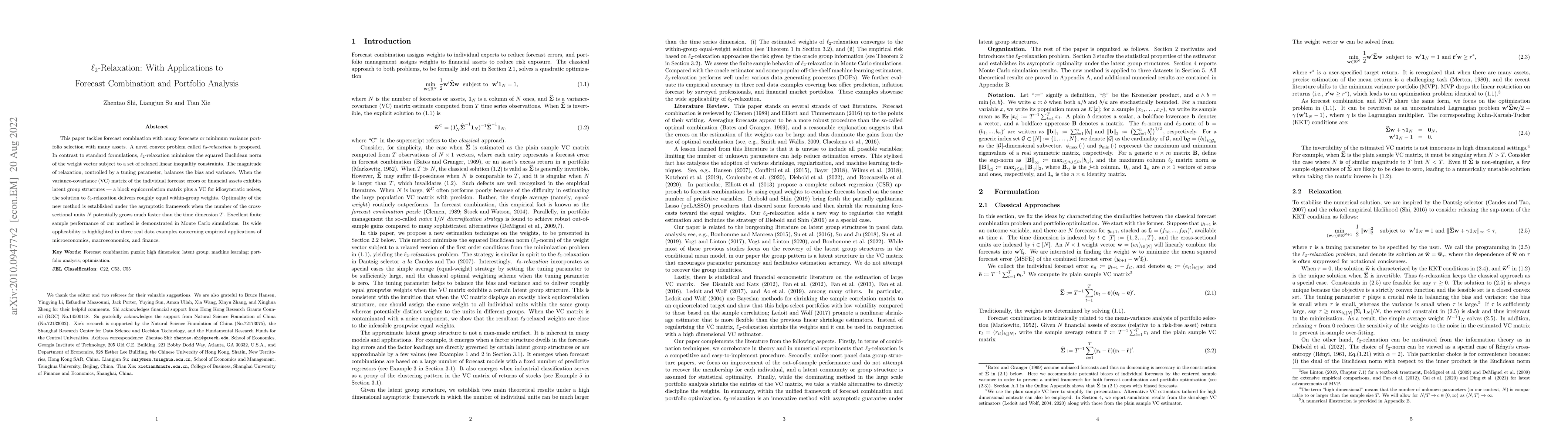 Thumbnail for L2-Relaxation: With Applications to Forecast Combination and Portfolio
  Analysis