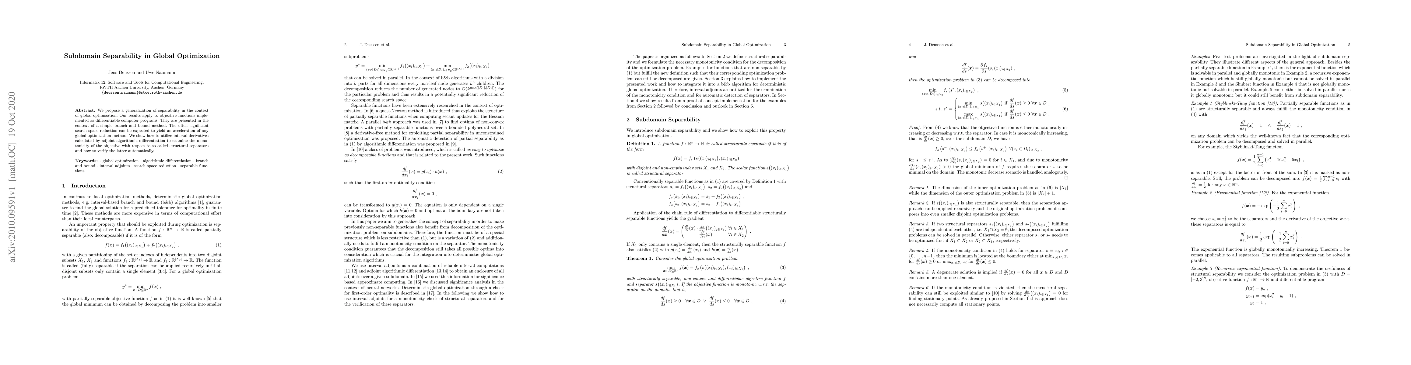 Thumbnail for Subdomain Separability in Global Optimization